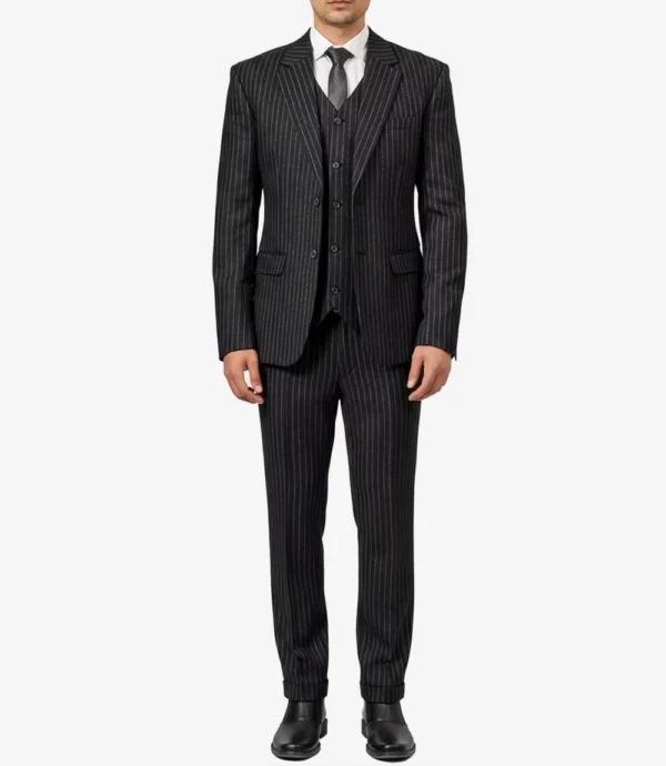 Men's Black Pinstripe 3-Piece Suit – Thomas Peaky Style Formal Outfit