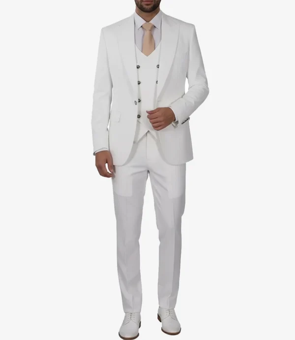 Classic Double-Breasted White 3-Piece Men's Wedding Suits