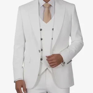 Classic Double-Breasted White 3-Piece Men's Wedding Suits
