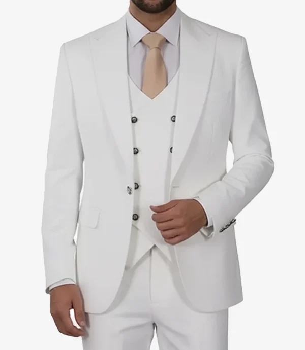 Classic Double-Breasted White 3-Piece Men's Wedding Suits