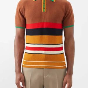 Access Daily Scott Evans Brown Striped Polo Shirt