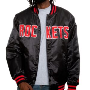 Bomber Houston Rockets Satin Black Jacket