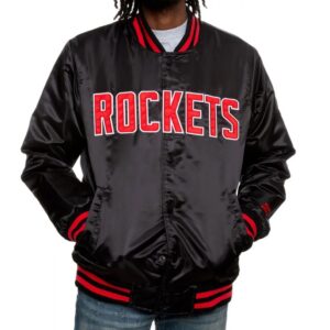 Bomber Houston Rockets Satin Black Jacket