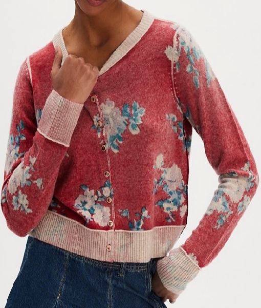 Murder in a Small Town S02 Cassandra Sawtell Red Floral Print Cardigan