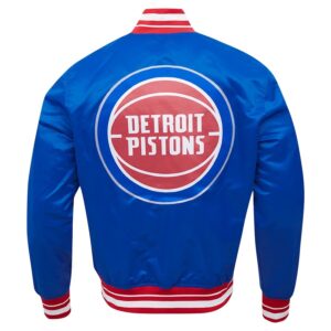 Detroit Pistons Script Tail Blue Satin Varsity Jacket