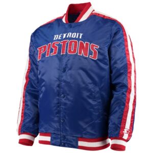 Detroit Pistons Striped Varsity Blue Satin Jacket