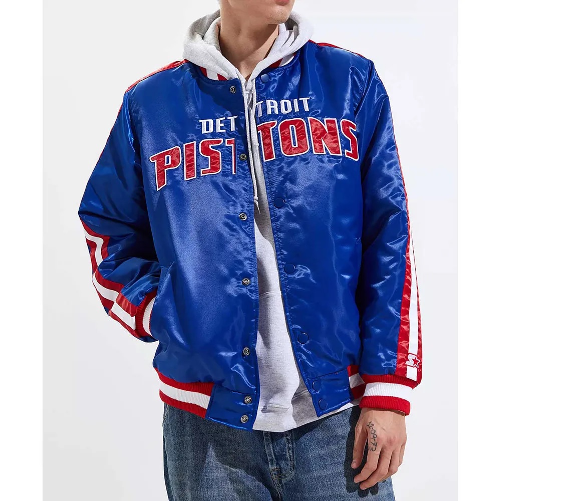Detroit Pistons Striped Varsity Blue Satin Jacket