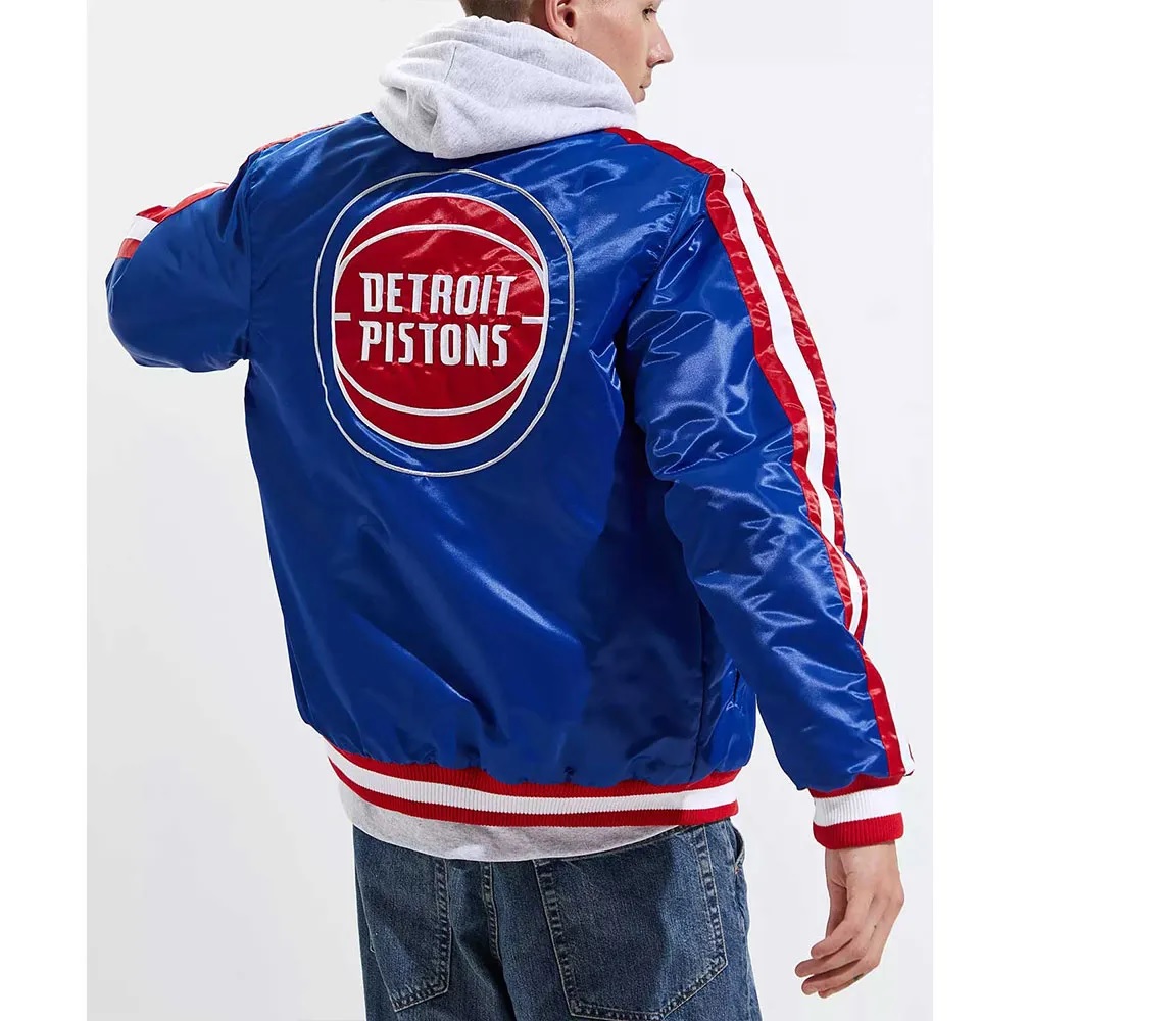 Detroit Pistons Striped Varsity Blue Satin Jacket