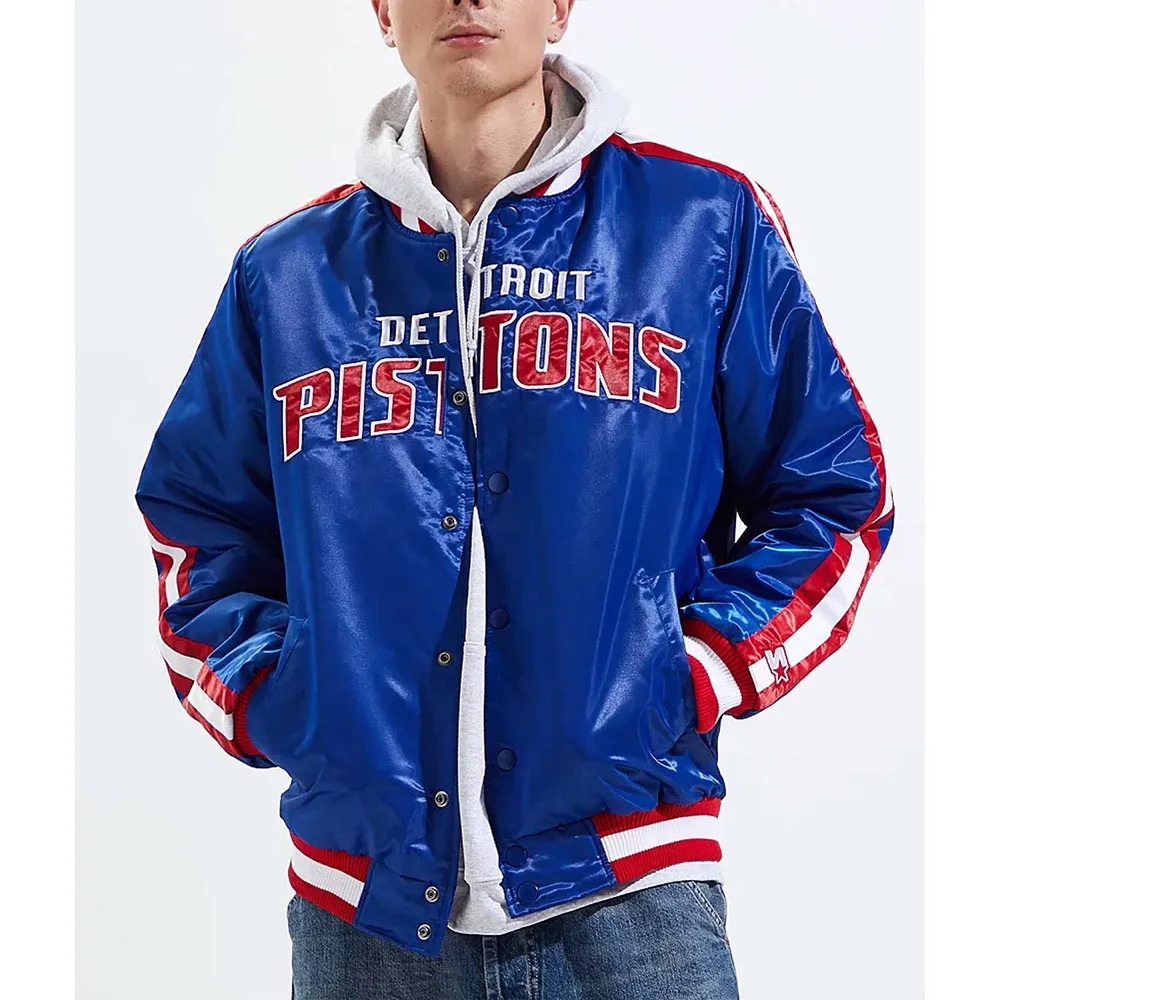 Detroit Pistons Striped Varsity Blue Satin Jacket