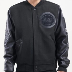Detroit Pistons Triple Black Wool Varsity Jacket