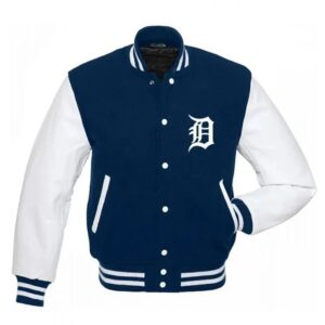Detroit Tigers Letterman Blue and White Jacket