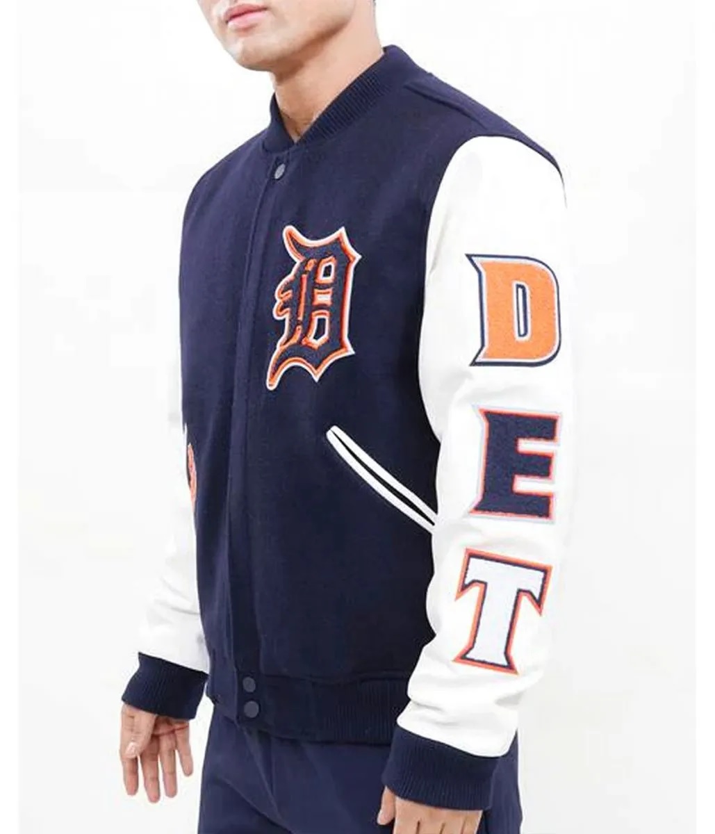 Detroit Tigers Navy Blue and White Letterman Jacket