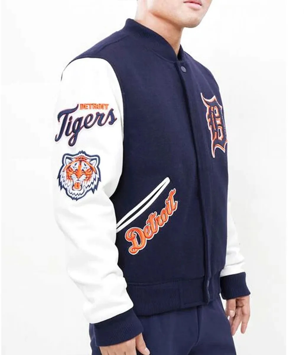Detroit Tigers Navy Blue and White Letterman Jacket