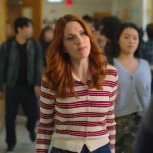 English Teacher S02 Stephanie Koenig Pink & White Striped Cardigan