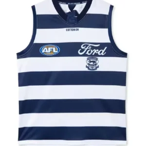 Geelong Cats FC AFL Cotton Snoop Dogg Jersey in team colors, featuring club logo, bold graphic prints, and comfortable cotton fabric.