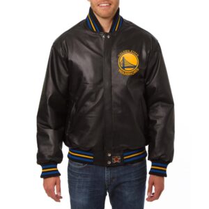 Golden State Warriors Black Leather Varsity Jacket
