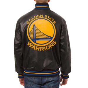 Golden State Warriors Black Leather Varsity Jacket