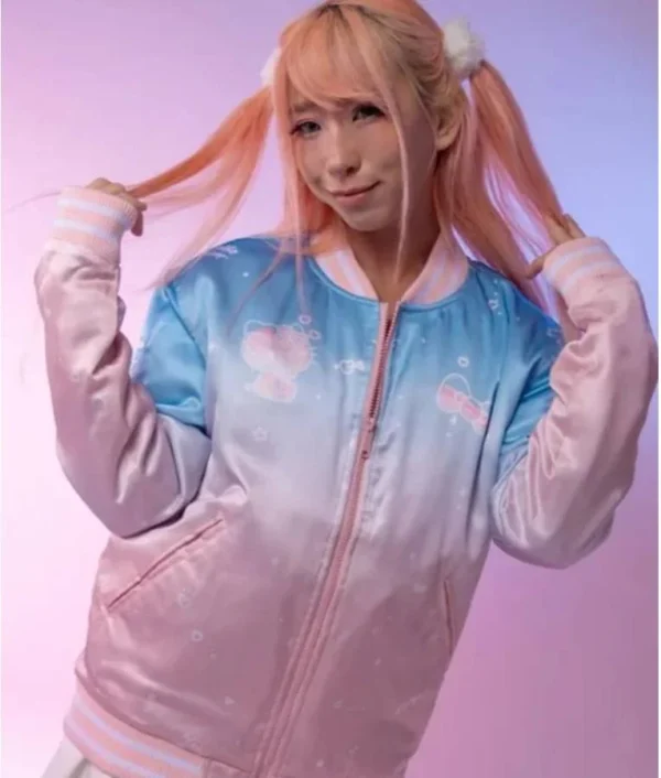 Hello Kitty 50th Anniversary JapanLA souvenir jacket with colorful embroidered graphics and satin varsity-style design