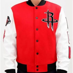 Houston Rockets Full Snap Red and White Jacket