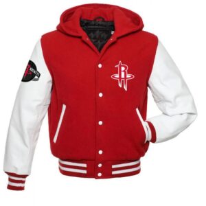 Houston Rockets NBA Varsity Red and White Hooded Jackets