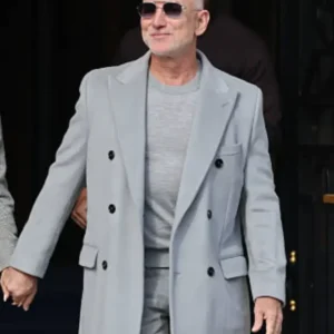 Jeff Bezos wearing a long coat at Paris Fashion Week 2025 with elegant tailored fit and modern design