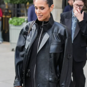 Jennifer Connelly PFW 2025 Black Leather Jacket