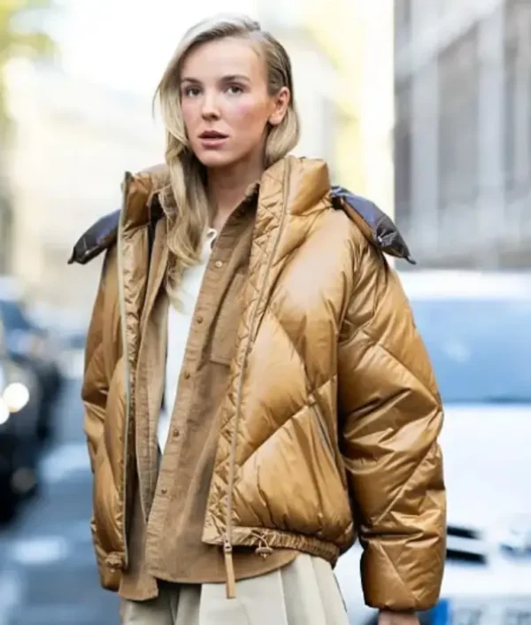 Josefien Weyns wearing a puffer jacket at Paris Fashion Week 2025 with quilted design and modern streetwear style.