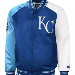 Kansas City Royals Reliever Royal and Varsity Satin Jacket