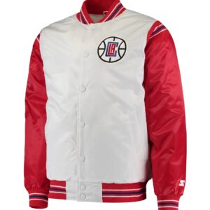 LA Clippers Renegade Full-Snap White & Red Satin Varsity Jacket