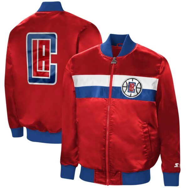 LA Clippers The Ambassador Full-Zip Red Satin Varsity Jacket
