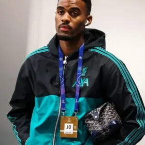 LFC 25-26 Icons Hooded Parka Jacket in red, featuring Liverpool FC crest on the chest, front zip closure, and adjustable hood for cold-weather comfort.