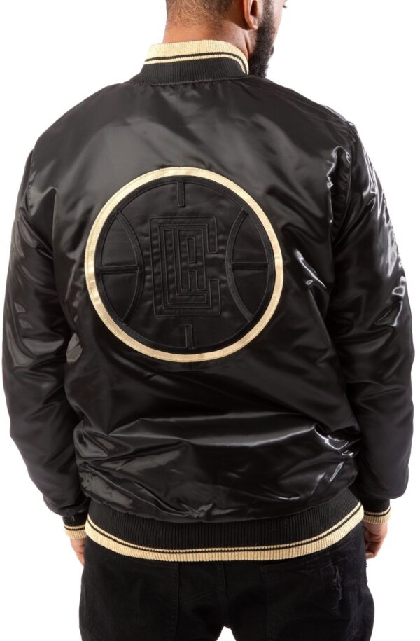 Los Angeles Clippers Black And Gold Satin Bomber Jacket