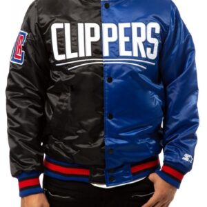 Los Angeles Clippers Black Blue Satin Bomber Jacket