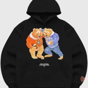 Lyrical Lemonade x Chicago Bears Black Tackle Hoodie featuring co-branded graphics on the front, adjustable drawstring hood, and soft fleece construction.”