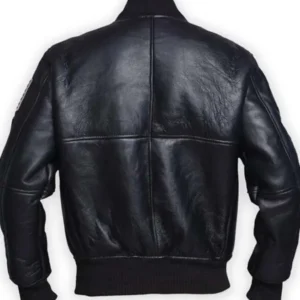 Men Sheepskin American Flag Bomber Black Leather Jacket