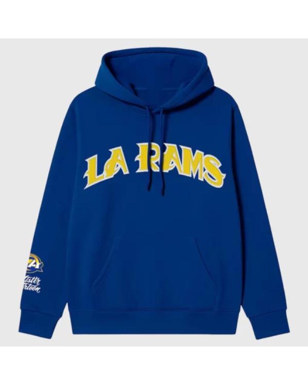 Mister Cartoon x Los Angeles Rams graphic hoodie with bold team-inspired designs and casual streetwear fit.