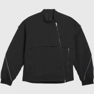 Motor Ave racer jacket featuring a sleek moto-style design with front zipper, stand collar, and fitted silhouette.