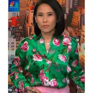 NBC News Vicky Nguyen Green Rose Print Blouse