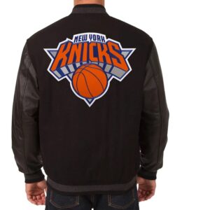 NY Knicks Black Wool And Leather Varsity Jacket