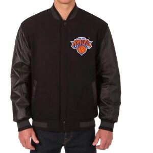NY Knicks Black Wool And Leather Varsity Jacket