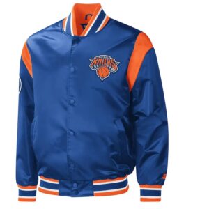 NY Knicks Force Play Varsity Blue Satin Jacket