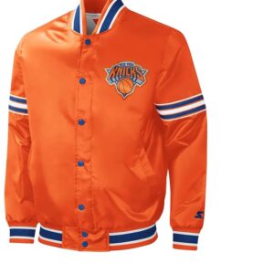 NY Knicks Slider Varsity Orange Satin Jacket