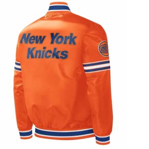 NY Knicks Slider Varsity Orange Satin Jacket