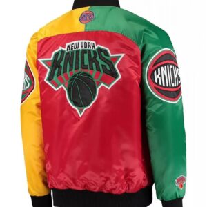 NY Knicks Ty Mopkins Satin Full-Snap Black and Red Jacket