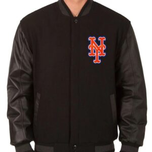 NY Mets Black Wool & Leather Jacket
