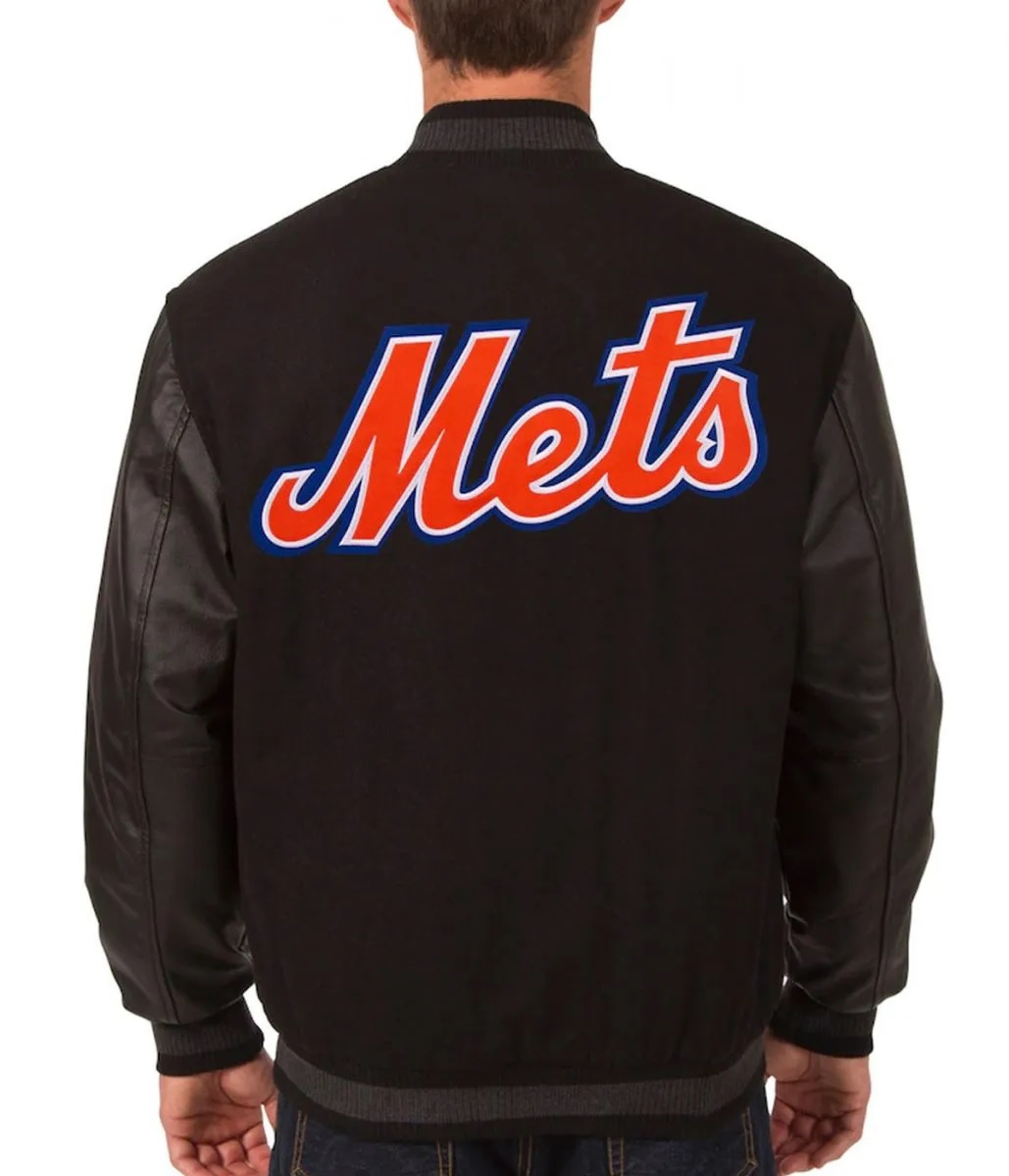 NY Mets Black Wool & Leather Jacket