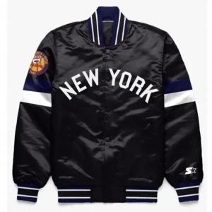 NY Yankees Home Game Black Varsity Satin Jacket