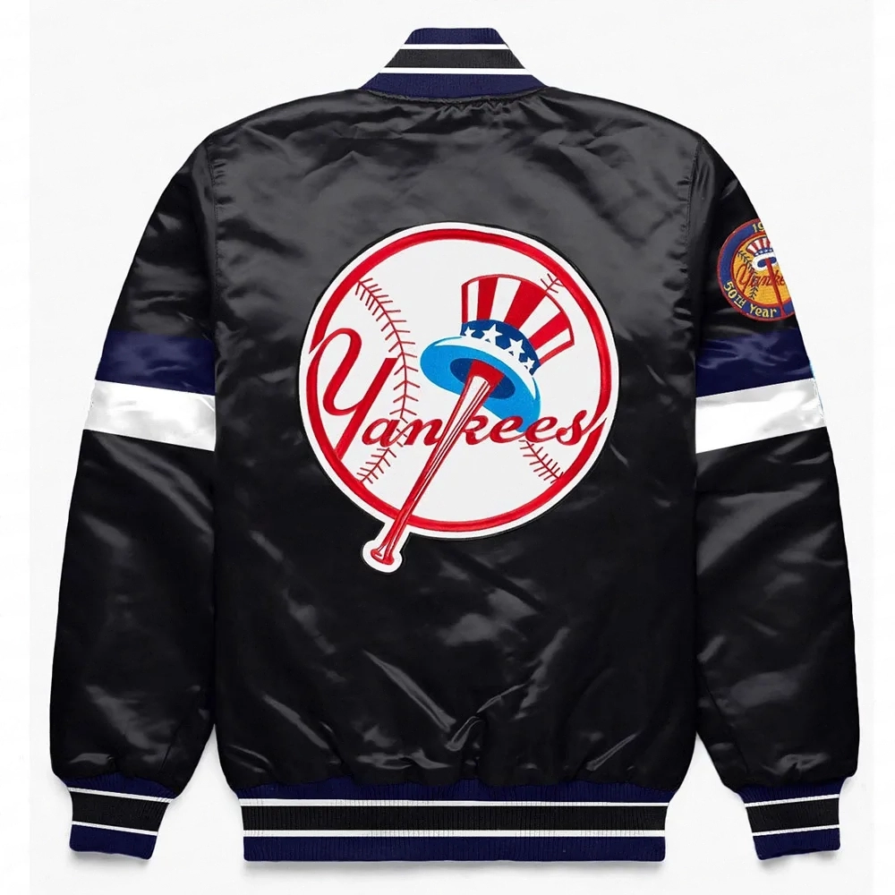 NY Yankees Home Game Black Varsity Satin Jacket