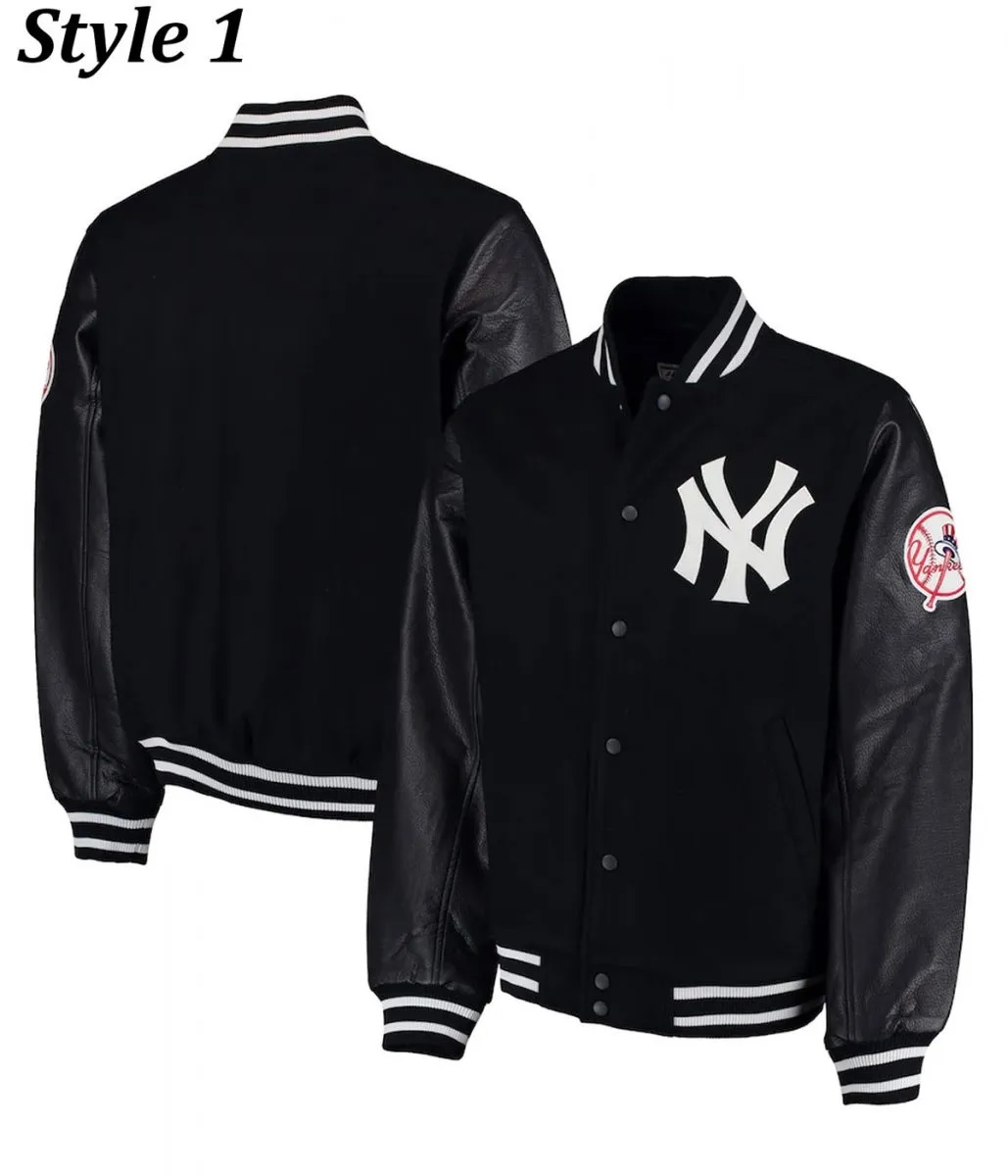 NY Yankees Varsity Wool Leather Black Jacket