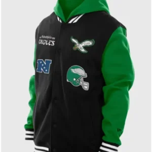 New Era Philadelphia Eagles Hoodie Jacket in team green, featuring the Eagles logo on the chest, front zip closure, and a comfortable hooded design.
